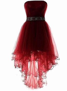 Picture of Wine Red Color Lovely High Low Tulle Homecoming Dresses, Cute Party Dresses